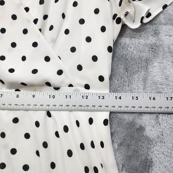 Express Dress Womens 8 White Black Polka Dot Flutter Sleeve Fit & Flare Lined - Picture 4 of 10